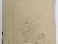 Josip Generalić, 1984, Djevojcica s borom (Girl with a Christmas tree), olovka na papiru (pencil on paper), 34x29 cm – Cijena na upit (Price on request)