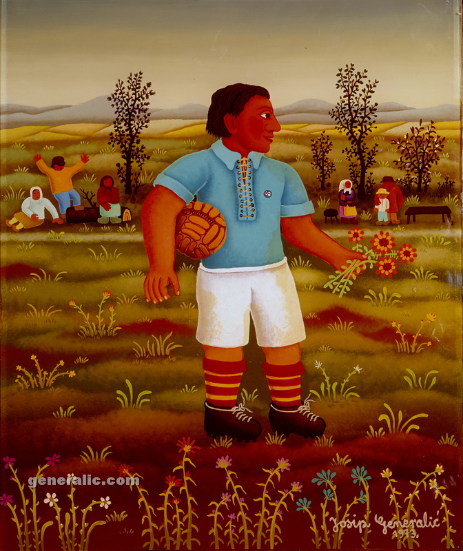 Josip Generalić, 1973, Nogometaš (Soccer player), ulje na staklu (oil on glass)