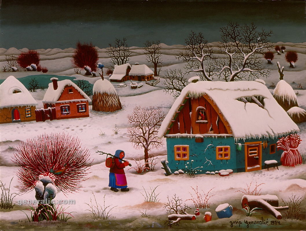 Josip Generalić, 1974, Povratak iz vinograda (Return from vineyard), ulje na staklu (oil on glass)