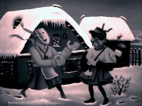 Josip Generalić, 1962, Zimske maškare (Winter masquerade), ulje na staklu (oil on glass)