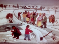 Josip Generalić, 1964, Svadbena povorka (A wedding party), ulje na staklu (oil on glass)