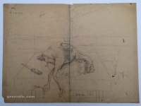 Josip Generalić, 1965, Očerupana kokoš (Plucked chicken), olovka na papiru (pencil on paper), 42x58 cm – Cijena na upit (Price on request)