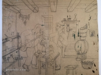 Josip Generalić, 1965, Veseli dečki (Happy lads), olovka na papiru (pencil on paper), 51x59 cm – Cijena na upit (Price on request)