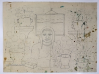 Josip Generalić, 1966, Cvjecarica (Florist), olovka na papiru (pencil on paper), 50x67 cm – Cijena na upit (Price on request)