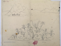 Josip Generalić, 1966, Cvjetni otok (Flower island), olovka na papiru (pencil on paper), 43x53 cm – Cijena na upit (Price on request)