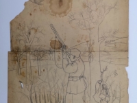 Josip Generalić, 1963, Lovac (A hunter), olovka na papiru (pencil on paper), 59×40 cm – Cijena na upit (Price on request)