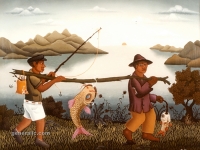 Josip Generalić, 1966, Povratak iz ribolova (Back from fishing), ulje na staklu (oil on glass)
