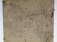 Josip Generalić, 1966, Ptica pored rijeke (Bird by the river), olovka na papiru (pencil on paper), 46×48 cm – Cijena na upit (Price on request)