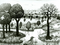 Josip Generalić, 1968, Ptica pored rijeke (Bird by the river), ulje na platnu (oil on canvas)
