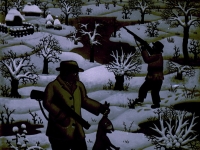 Josip Generalić, 1969, Lovac sa zecom (Hunter with a rabbit), ulje na staklu (oil on glass)