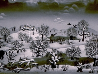 Josip Generalić, 1969, Lovci (Hunters), ulje na staklu (oil on glass)