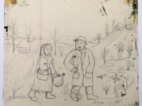 Josip Generalić, 1969, Povratak iz vinograda (Return from vineyard), olovka na papiru (pencil on paper), 28x34 cm – Cijena na upit (Price on request)