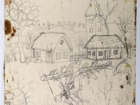 Josip Generalić, 1970, Bor za Božić (Christmas tree), olovka na papiru (pencil on paper), 40x33 cm – Cijena na upit (Price on request)