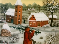 Josip Generalić, 1970, Bor za Božić (Christmas tree), ulje na staklu (oil on glass)