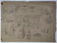 Josip Generalić, 1970, Božić (Christmas), olovka na papiru (pencil on paper), 63x80 cm – Cijena na upit (Price on request)
