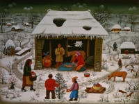 Josip Generalić, 1970, Božić (Christmas), ulje na staklu (oil on glass)