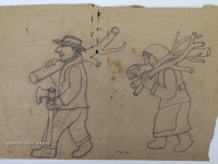 Josip Generalić, 1970, Drva i bor za Božić (Wood and Christmas tree), olovka na papiru (pencil on paper), 37x51 cm – Cijena na upit (Price on request)