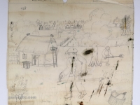 Josip Generalić, 1970, Košnja trave (Mowing the grass), olovka na papiru (pencil on paper), 45x55 cm – Cijena na upit (Price on request)