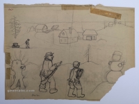 Josip Generalić, 1971, Povratak iz lova (Return from hunting), olovka na papiru (pencil on paper), 42x57 cm – Cijena na upit (Price on request)