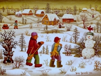Josip Generalić, 1971, Povratak iz lova (Return from hunting), ulje na staklu (oil on canvas)