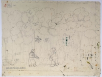 Josip Generalić, 1972, Berba malina (Raspberry harvest), olovka na papiru (pencil on paper), 55x72 cm – Cijena na upit (Price on request)