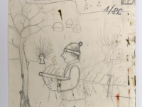 Josip Generalić, 1972, Bor za Božić (Christmas tree), olovka na papiru (pencil on paper), 28x19 cm – Cijena na upit (Price on request)