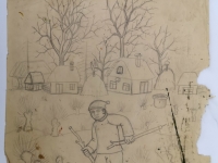 Josip Generalić, 1972, Mali klizac (Little skater), olovka na papiru (pencil on paper), 42x32 cm – Cijena na upit (Price on request)