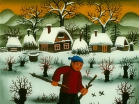 Josip Generalić, 1972, Mali klizac (Little skater), ulje na staklu (oil on glass)