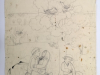 Josip Generalić, 1972, Tajna ljubav (Secret love), olovka na papiru (pencil on paper), 60x53 cm – Cijena na upit (Price on request)