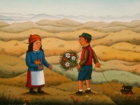 Josip Generalić, 1973, Cvijece za djevojku (Flowers for the girl), ulje na platnu (oil on canvas)