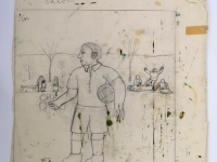 Josip Generalić, 1973, Nogometaš (Soccer player), olovka na papiru (pencil on paper), 57x43 cm – Cijena na upit (Price on request)