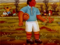 Josip Generalić, 1973, Nogometaš (Soccer player), ulje na staklu (oil on glass)