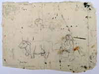 Josip Generalić, 1973, Žena s crvenom kravom (Woman with red cow), olovka na papiru (pencil on paper), 29x41 cm – Cijena na upit (Price on request)