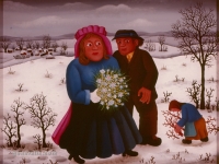 Josip Generalić, 1974, Mladenci zimi (Newlyweds in winter), ulje na staklu (oil on glass)