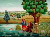 Josip Generalić, 1974, Odmor (Resting), ulje na staklu (oil on glass)