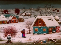 Josip Generalić, 1974, Povratak iz vinograda (Return from vineyard), ulje na staklu (oil on glass)