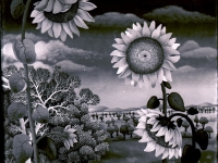 Josip Generalić, 1974, Suncokreti (Sunflowers), ulje na staklu (oil on glass)