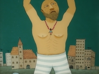 Josip Generalić, 1976, Dizač utega (Weightlifter), ulje na staklu (oil on glass), 66×38 cm
