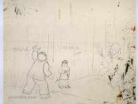 Josip Generalić, 1976, Grudanje (Snowball fight), olovka na papiru (pencil on paper), 45x50 cm – Cijena na upit (Price on request)