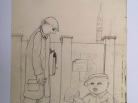 Josip Generalić, 1976, Kolporter (Newspaper boy), olovka na papiru (pencil on paper), 59×40 cm – Cijena na upit (Price on request)