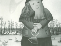 Josip Generalić, 1976, Maškara sa zvonom (Mask with a bell), ulje na staklu (oil on glass), 50x40 cm