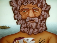 Josip Generalić, 1976, Neptun (Neptune), ulje na staklu (oil on glass), 65×55 cm