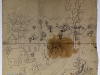 Josip Generalić, 1976, Peracica rublja (Laundry), olovka na papiru (pencil on paper), 56x56 cm – Cijena na upit (Price on request)
