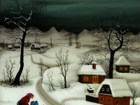 Josip Generalić, 1976, Peracica rublja (Laundry), ulje na staklu (oil on glass)