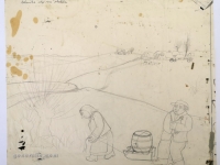 Josip Generalić, 1976, Povratak iz vinograda (Return from vineyard), olovka na papiru (pencil on paper), 42x46 cm – Cijena na upit (Price on request)