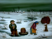 Josip Generalić, 1976, Povratak iz vinograda (Return from vineyard), ulje na staklu (oil on glass), 40x50 cm