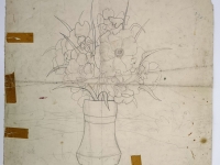 Josip Generalić, 1977, Cvijeće u vazi (Flowers in a vase), olovka na papiru (pencil on paper), 57×50 cm – Cijena na upit (Price on request)
