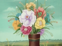 Josip Generalić, 1977, Cvijeće u vazi (Flowers in a vase), ulje na staklu (oil on glass)