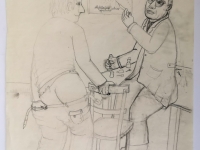 Josip Generalić, 1977, Kod doktora Janka (At Dr Janko's), olovka na papiru (pencil on paper), 54x36 cm – Cijena na upit (Price on request)