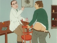 Josip Generalić, 1977, Kod doktora Janka (At Dr Janko's), ulje na staklu (oil on glass)